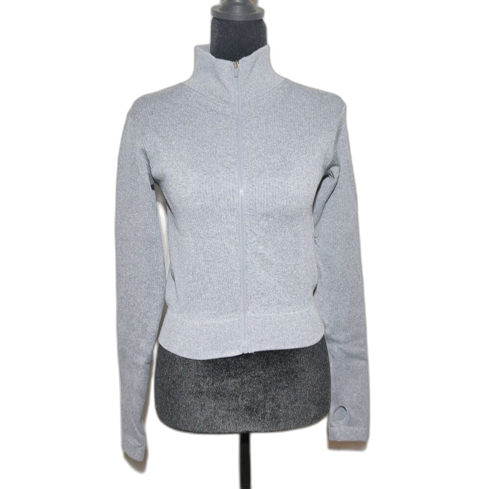 Active Domino Fashion Women's Gray Full Zip Stretch Slim Track Jacket Size M